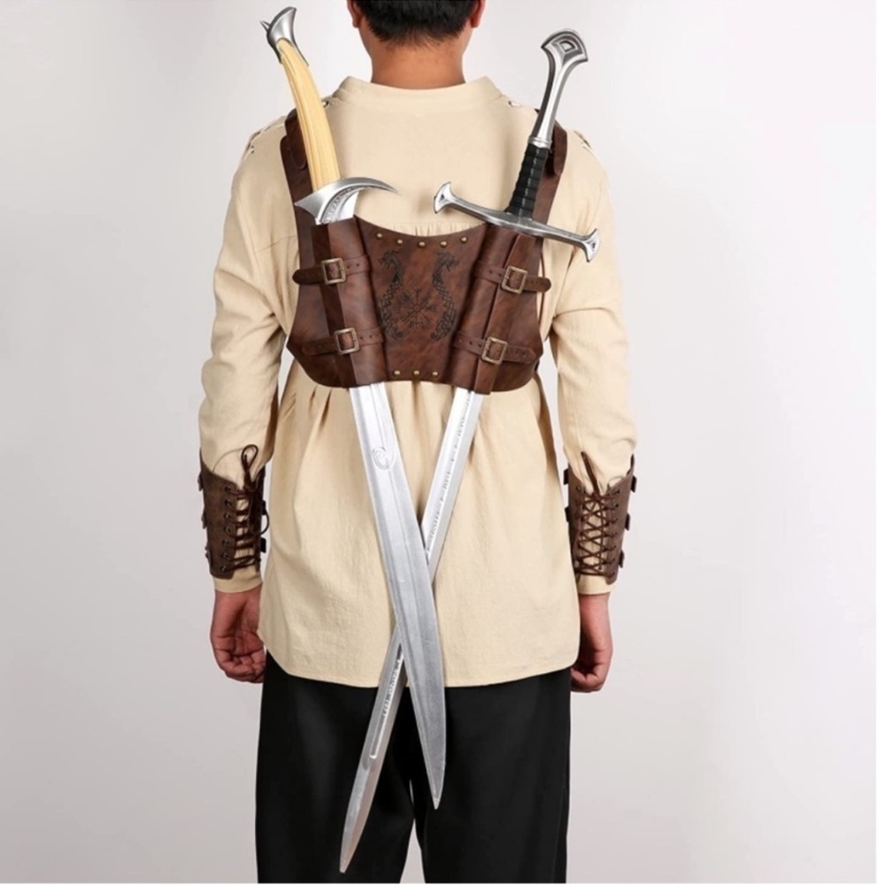 Medieval Viking Totem Sword Frog Adjustable Leather Double Sword Strap Backpack